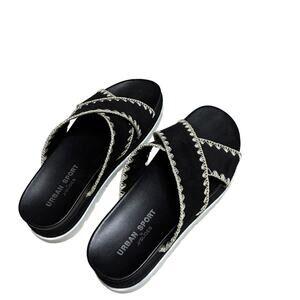 J Slides Black and White Sandals